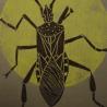 Thumbnail for Linoprint ‘Boktor’ – gesigneerde A5 insectenkaart in zwart en neon geel op grijs papier