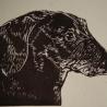 Thumbnail for Linoprint ‘Dino de Teckel’ – handgedrukte A6 kunstkaart op offwhite of kraftpapier