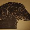 Thumbnail for Linoprint ‘Dino de Teckel’ – handgedrukte A6 kunstkaart op offwhite of kraftpapier