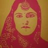 Thumbnail for Linoprint ‘Indian Queen’ – handgedrukt A4 kunstwerk in fuchsiaroze op kraftpapier