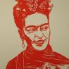 Thumbnail for Linoportret van Frida Kahlo – handgedrukte A4 linoprint in fuchsia of oranje